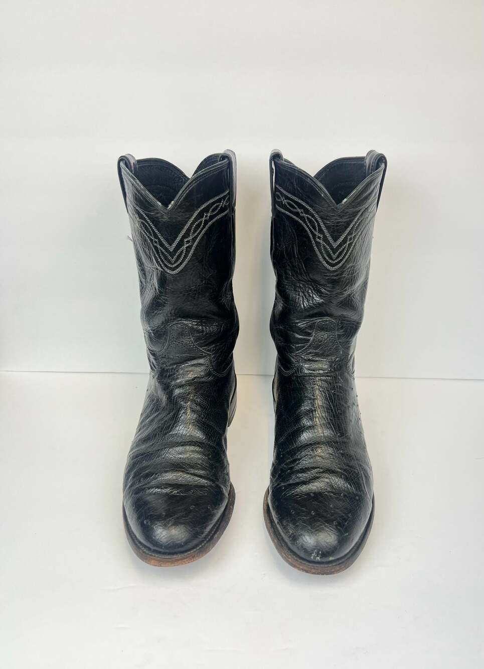 JUSTIN 3172 Black Smooth Ostrich Roper Cowboy Boots Men's Size 8.5 EE